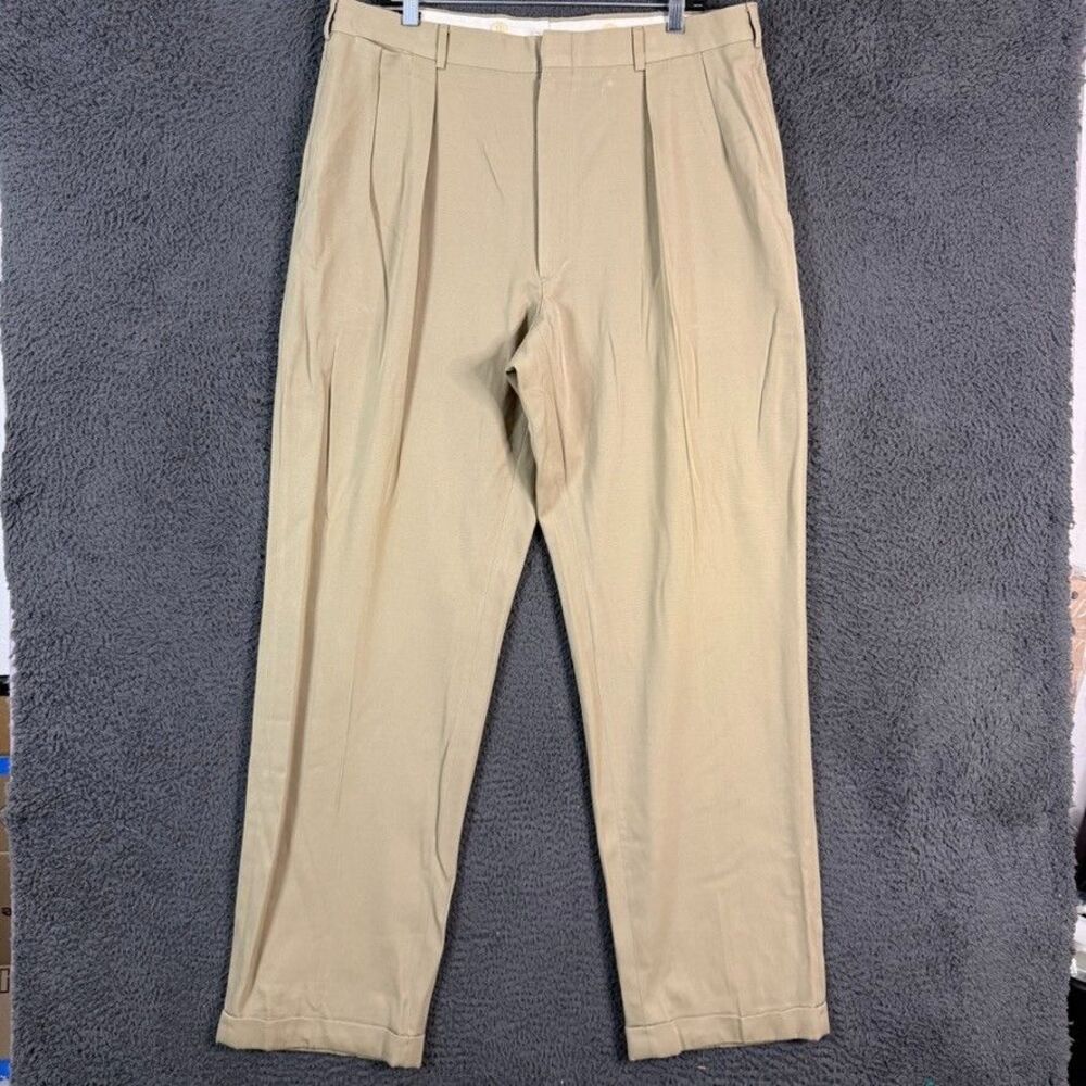 Vtg Polo Ralph Lauren Dress Pants Mens 36x34 Beige Classic Fit Pleated Cuffed